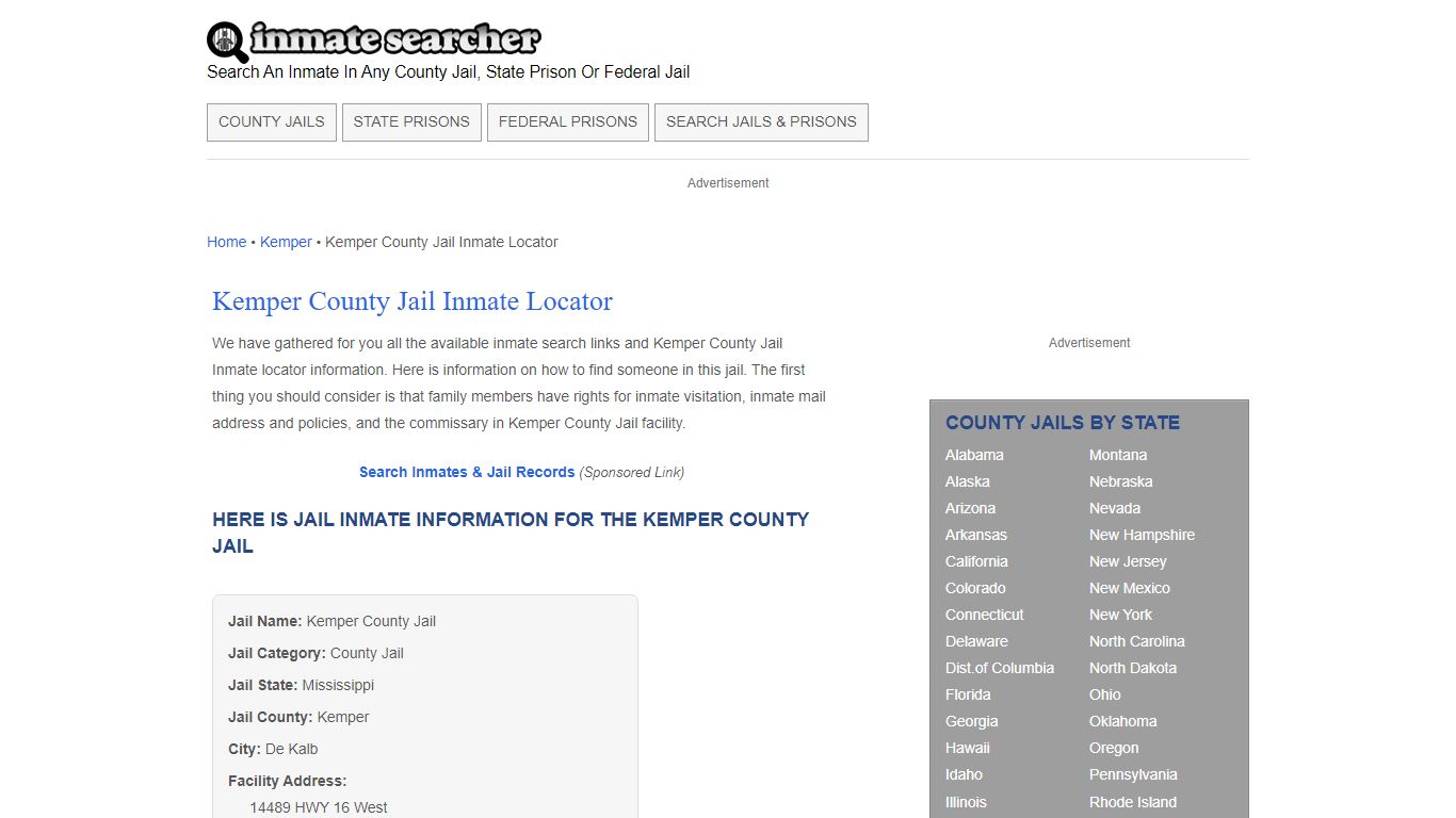 Kemper County Jail Inmate Locator - Inmate Searcher